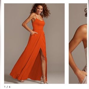 crepe-back satin spaghetti strap bridesmaid dress